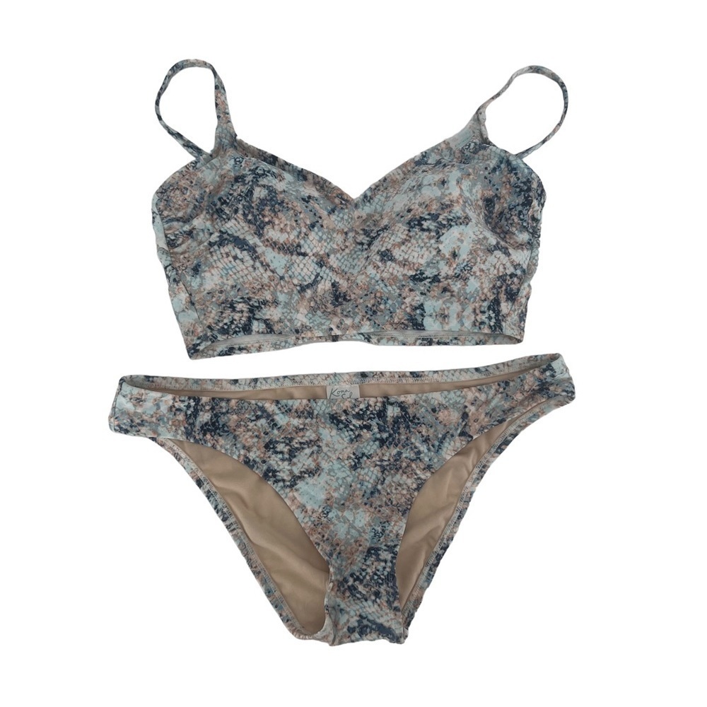 NWT Kona Sol Blue Pink Swimsuit Bikini Top And Bottom Set Size Medium Women’s